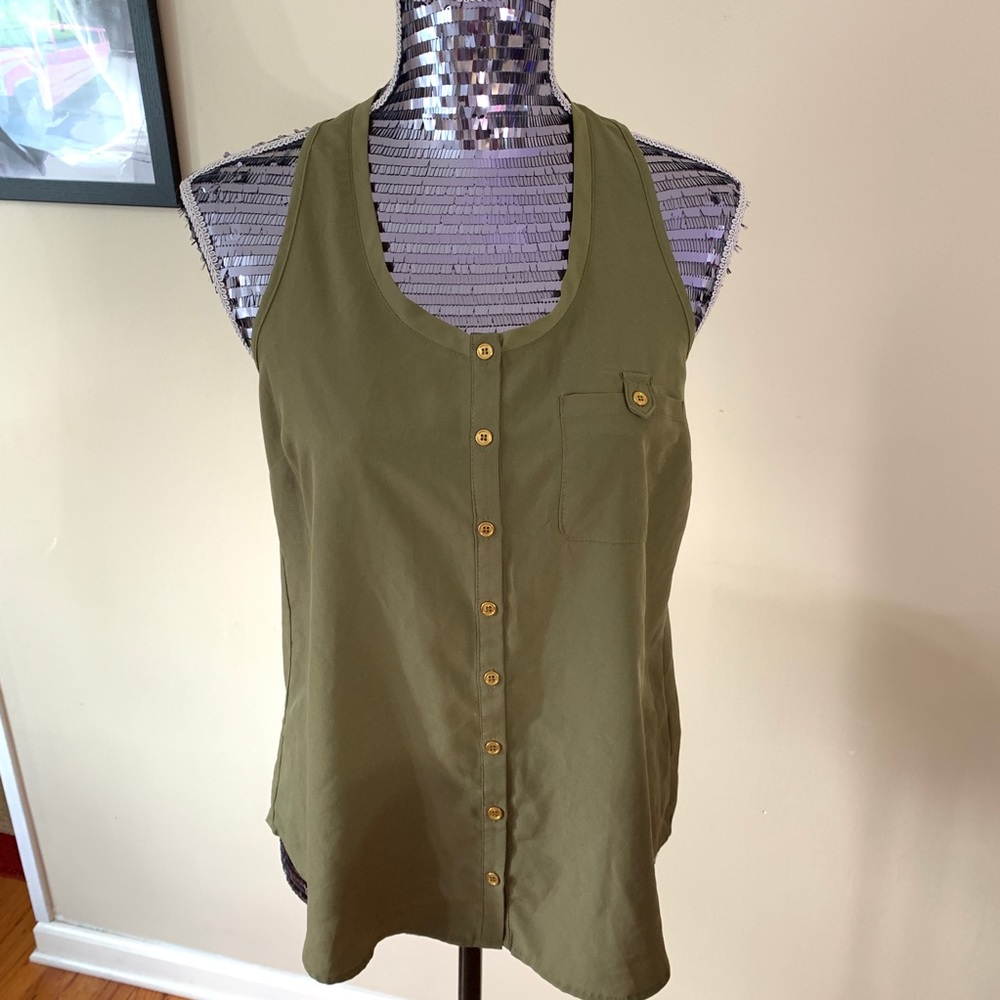 Olive Button Down Professional Tank Top